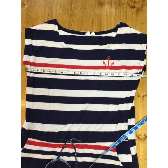 Nautical Striped Mini Dress Anchor Embroidery Womens Size M Resort Summer - Picture 6 of 8